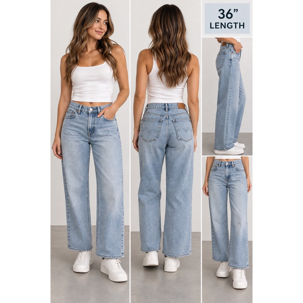 American Eagle Stovepipe Jeans Womens 10 Regular Light Wash Wide Leg Denim